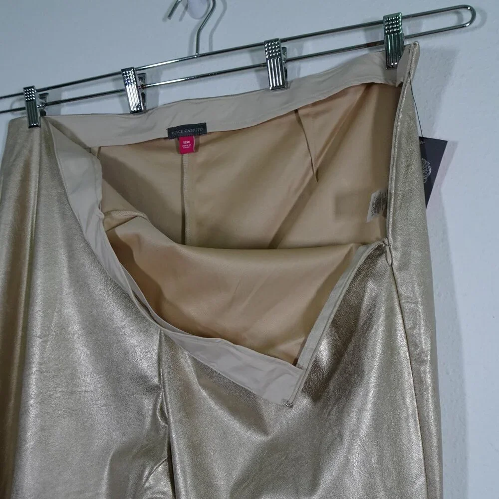 Vince Camuto Gold Pants Women's Plus Size 16W Straight Leg Party Holiday Vegan - Picture 5 of 11